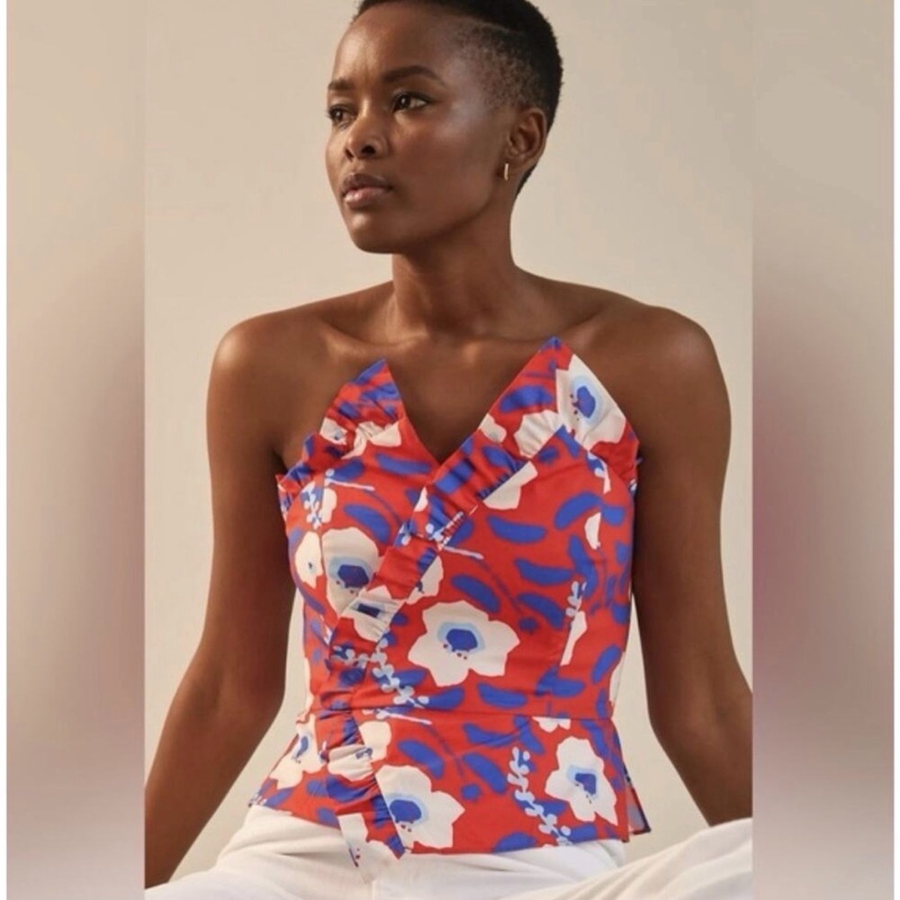 Hutch Anthropologie Red White and Blue Floral Corset Top Size 8